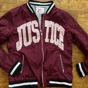 Justice Burgundy Bomber Jacket with Striped Accents size 16/18 or women size S